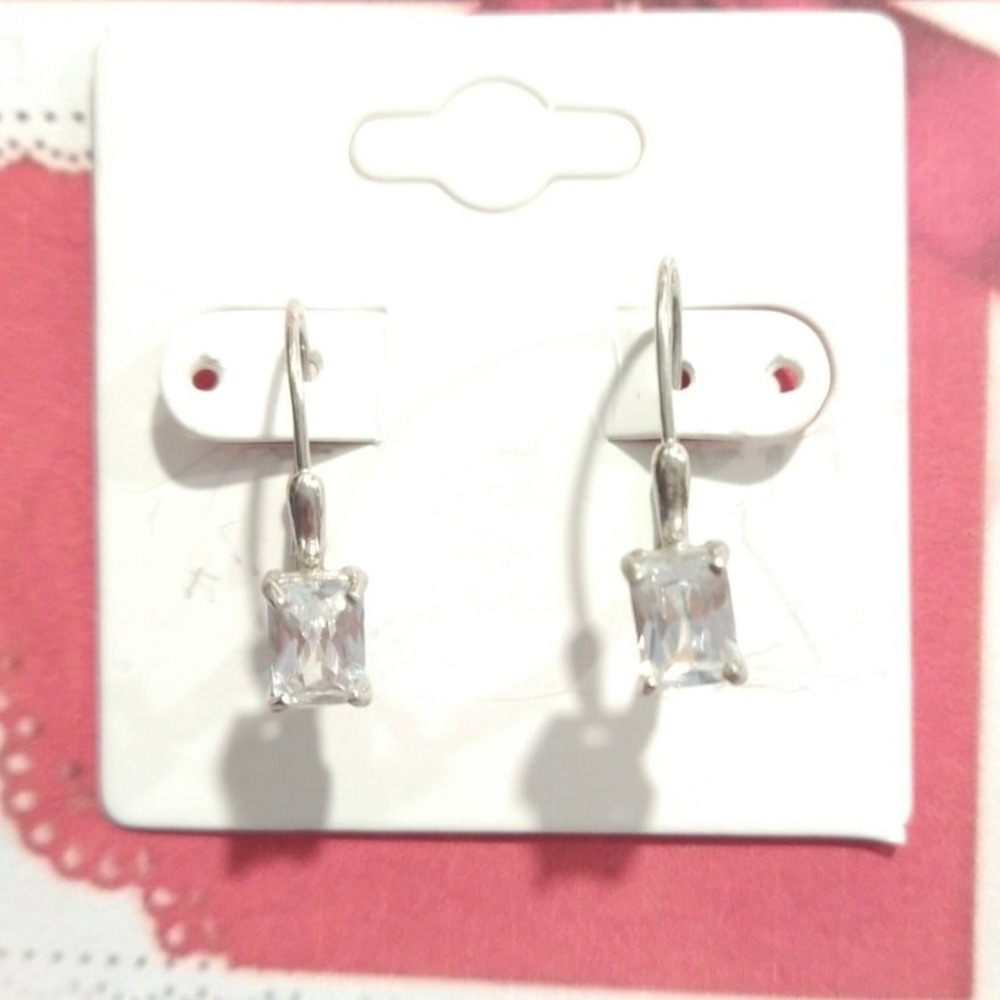 Vtg FAS Sterling Silver 925 White Quartz Dangle Earrings Lever Back Designer